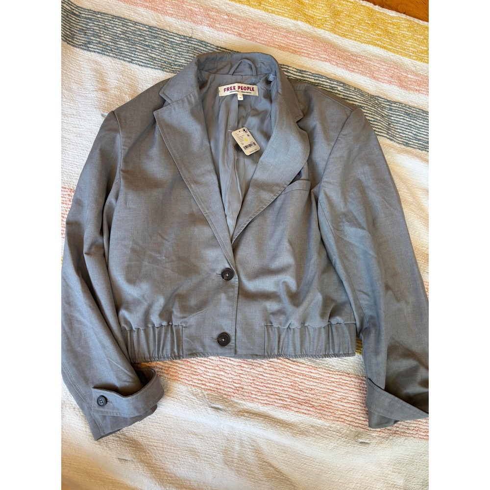 Free People Heather Grey Cropped Elastic Hem Blazer Jacket Womens XS